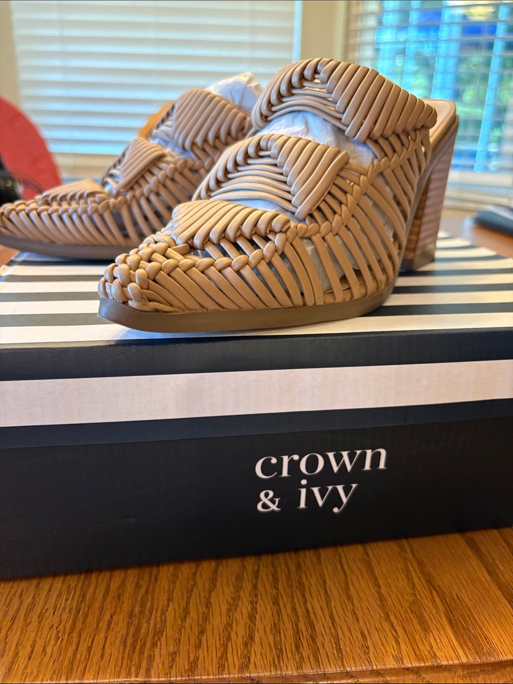 crown & ivy Tan Braided Mule Heel